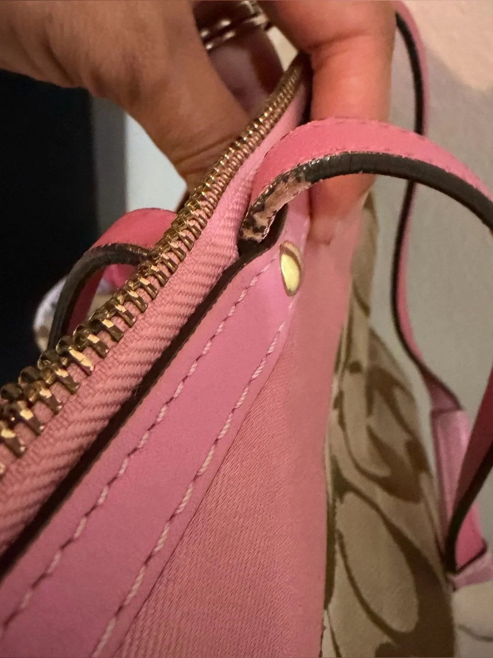 Coach Pink Trim Signature Canvas Tote Bag Y2K
